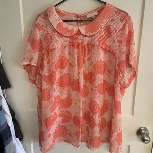 Mod Cloth Sheer Fruit Collared T-Shirt